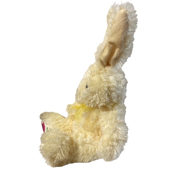 Bunny Plush Yellow Rabbit Stuffed Animal Easter Toy Bendable Ears Floral Paws - Picture 3 of 12